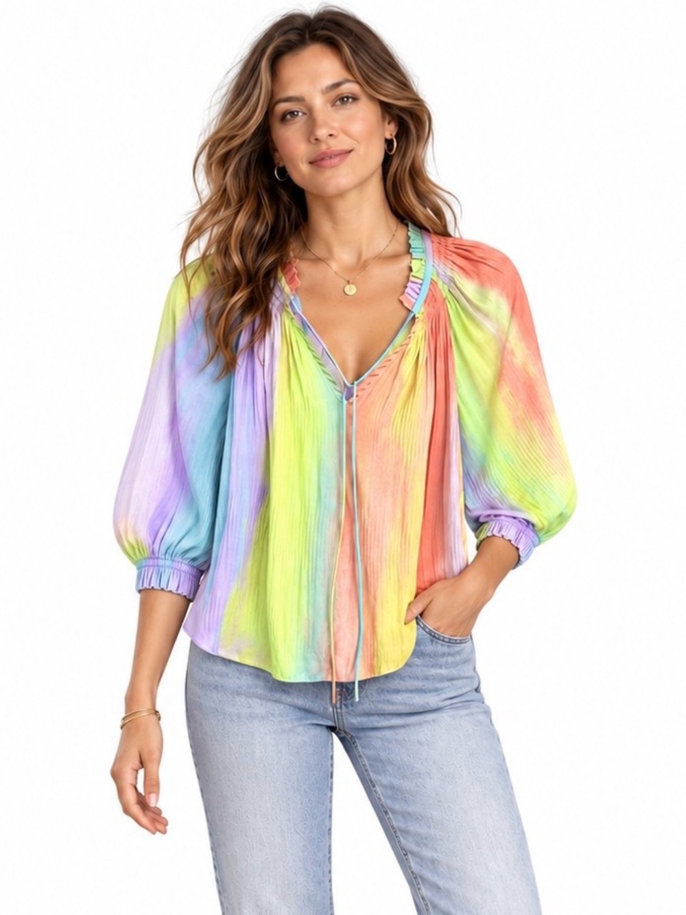🌺Anthropologie Current Air Rainbow Peasant Blouse